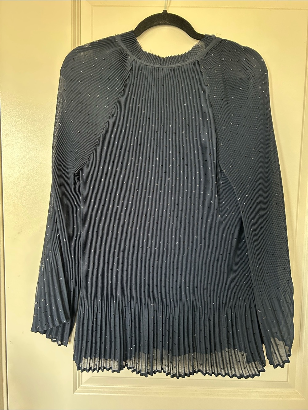 Roz & Ali Navy Pleated Long-Sleeve Blouse with Tie Neck - Picture 6 of 6